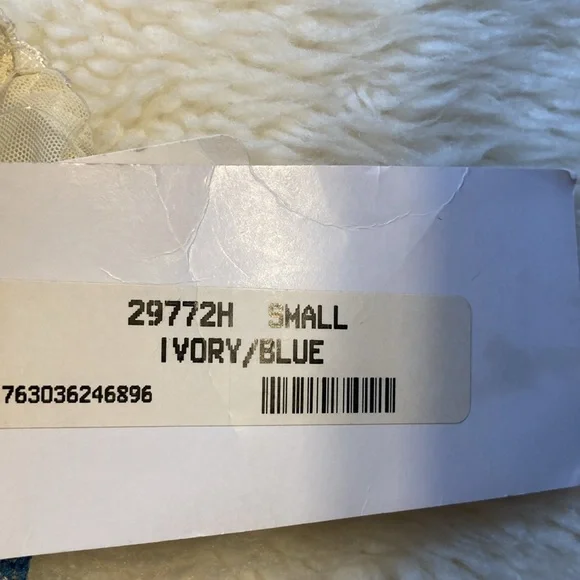 VINTAGE Escante Nylon Lace Mesh Corset with Garnets Sheer Ivory Blue Size Small - Picture 6 of 8